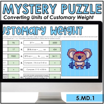Preview of Converting Customary Weight Digital Mystery Puzzle Pixel | 5.MD.1