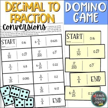 Preview of Converting Decimal to Fraction Domino Game