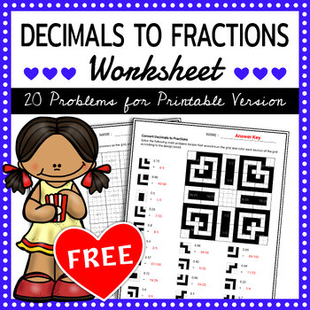 Preview of Converting Decimals To Fractions Color Worksheet - Free