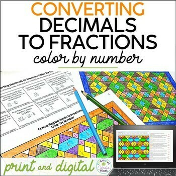 Preview of Converting Decimals to Fractions Color by Number Print and Digital Math Activity