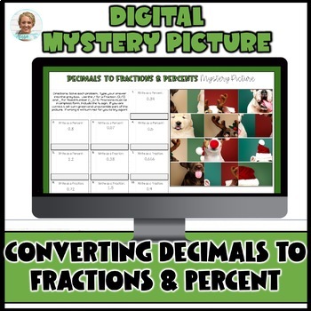 Preview of Converting Decimals to Fractions and Percents Digital Mystery Picture (Winter)