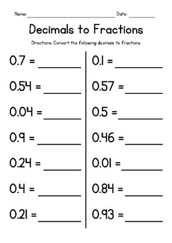 Preview of Converting Decimals to Proper Fractions FREEBIE