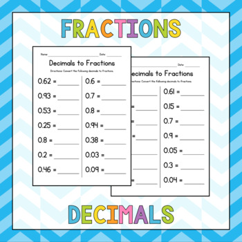 Preview of Converting Decimals to Proper Fractions Worksheets - Math Practice - Test Prep