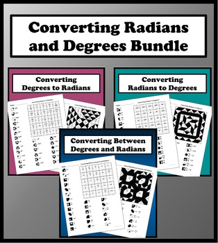 Preview of Converting Degrees and Radians Color Worksheet Bundle