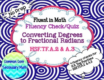 Preview of Converting  Degrees to Fractional Radians Fluency Check: No Prep