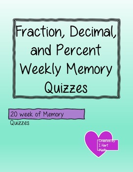 Preview of Converting Fraction-Decimal-Percent Memory Quiz