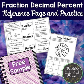 Preview of Converting Fraction Decimal Percent Reference Page and Practice