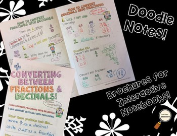 Preview of Converting Fractions & Decimals - Decorated Notes Brochure for INBs