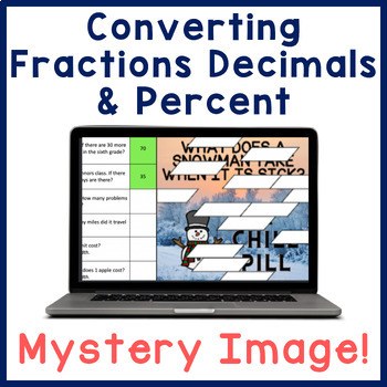 Preview of Converting Fractions Decimals Percent Holiday Math Mystery Digital Activity