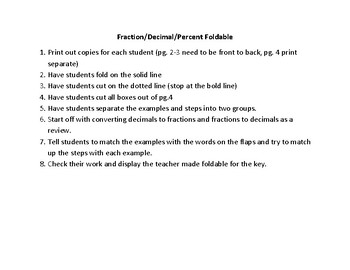 Preview of Converting Fractions Decimals Percents Foldable