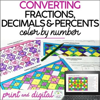 Preview of Converting Fractions, Decimals, Percents Math Color by Number & Digital Resource