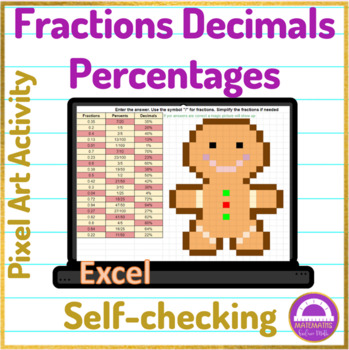 Preview of Converting Fractions Decimals Percents | Pixel Art Activity Excel