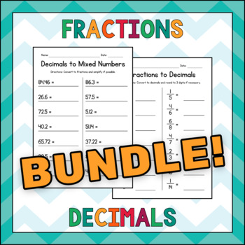 Preview of Converting Fractions, Decimals and Mixed Numbers Worksheets BUNDLE - Test Prep