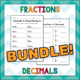 Converting Fractions, Decimals and Mixed Numbers Worksheet