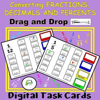 Preview of Converting Fractions, Decimals and Percentages Interactive Boom Task Cards