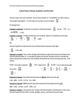 Preview of Converting Fractions, Decimals, and Percents