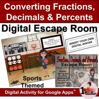 Preview of Converting Fractions Decimals and Percents Activity | Digital Escape Room