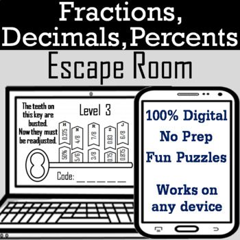 Preview of Converting Fractions, Decimals, and Percents Activity: Digital Escape Room Math