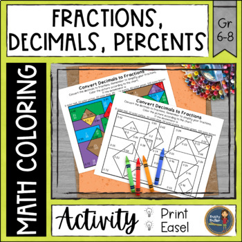 Preview of Converting Fractions Decimals and Percents Activity - Math Color by Number
