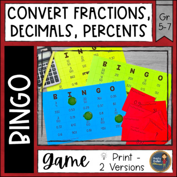 Preview of Converting Fractions Decimals & Percents BINGO Math Game - Math Review Activity