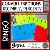 Converting Fractions Decimals & Percents BINGO Math Game -
