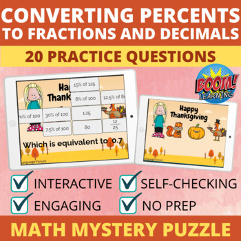 Preview of Boom Cards Converting Between Fractions Decimals and Percents Thanksgiving