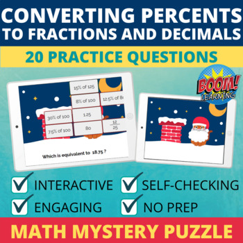 Preview of Convert Between Fractions Decimals and Percents Boom Cards Christmas