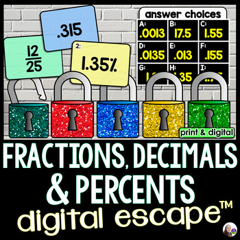 Preview of Converting Fractions, Decimals and Percents Digital Math Escape Room Activity