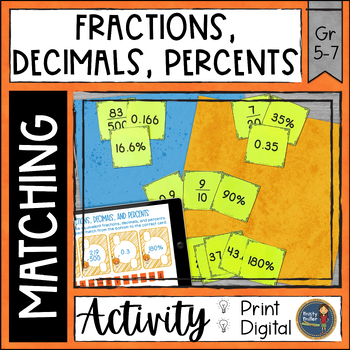 Preview of Converting Fractions Decimals and Percents Matching Math Activity