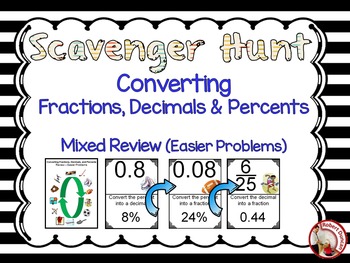 Preview of Converting Fractions, Decimals and Percents Mixed Review (Easier Problems)