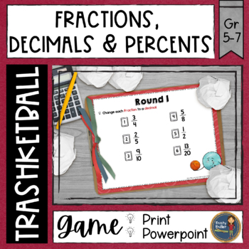 Preview of Converting Fractions Decimals and Percents Trashketball Math Game