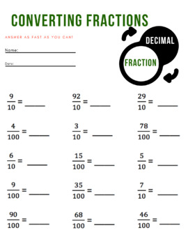 Preview of Converting Fractions - Google Slides-Printable- Online Learning/Tutoring-