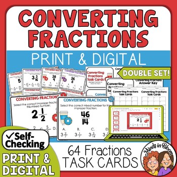 Preview of Converting Fractions Task Cards - Mixed Numbers and Improper Fractions
