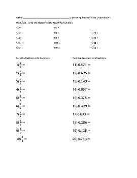 Preview of Converting Fractions and Decimals - 250 Worksheets