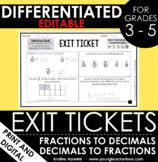 Converting Fractions and Decimals Exit Tickets - Different