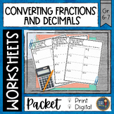Converting Fractions and Decimals Snapshot Math Worksheets