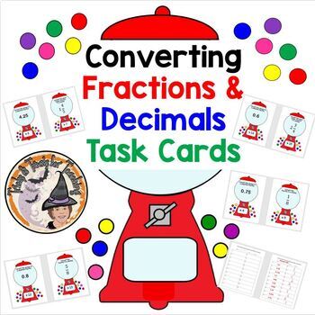 Preview of Converting Fractions and Decimals Task Cards with Answer KEY 6th grade Math