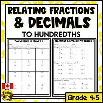 converting fractions and decimals worksheets grade 4 by brain ninjas