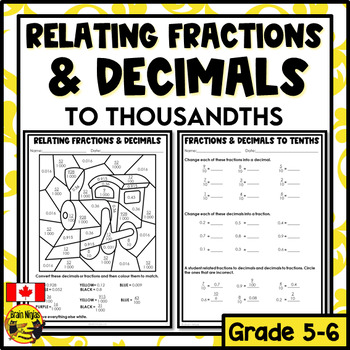 converting fractions and decimals worksheets grade 5 by brain ninjas