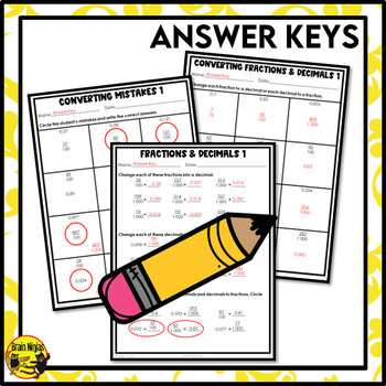 converting fractions and decimals worksheets grade 5 by brain ninjas