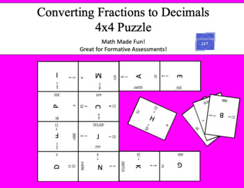 Preview of Converting Fractions to Decimals:  4 x 4 Math Puzzle