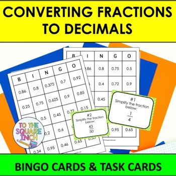 Preview of Converting Fractions to Decimals Bingo Game | Task Cards | Whole Class Activity