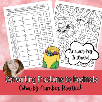 Preview of Converting Fractions to Decimals - Color By Number Practice