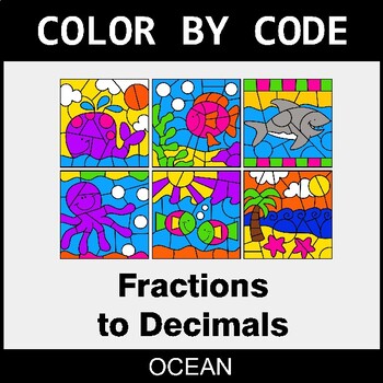 Preview of Converting Fractions to Decimals - Color by Code / Coloring Pages - Ocean