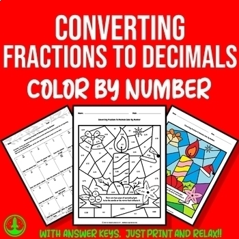 Preview of Christmas Math Color by Number: Converting Fractions to Decimals