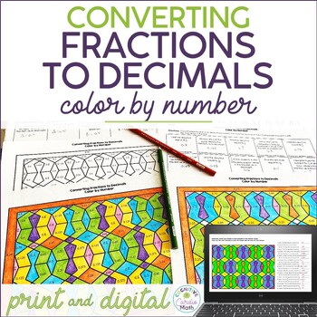 Preview of Converting Fractions to Decimals Color by Number Print and Digital Math Activity