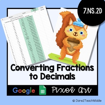 Preview of Converting Fractions to Decimals | Google Sheets Pixel Art - Self Grading!