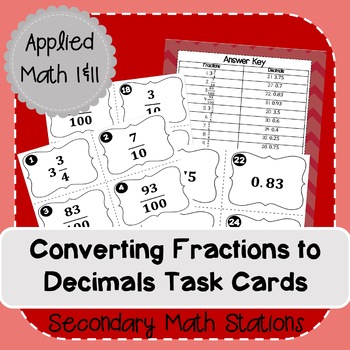 Preview of Converting Fractions to Decimals Matching Task Cards