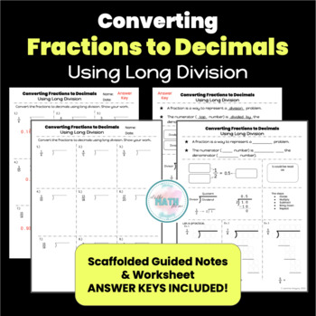 Preview of Converting Fractions to Decimals | Notes & Worksheet | Terminating & Repeating