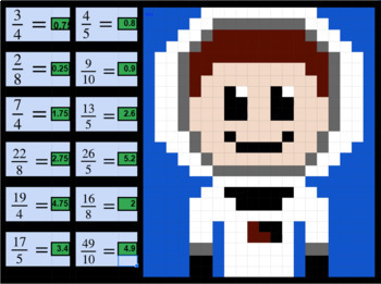 Preview of Converting Fractions to Decimals Pixel Art (Astronaut)
